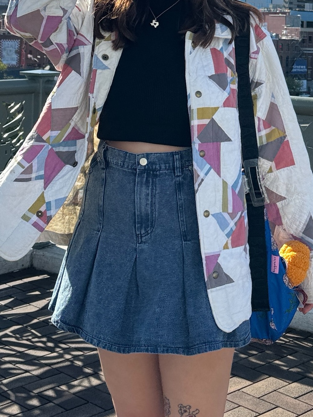 denim pleated skirt